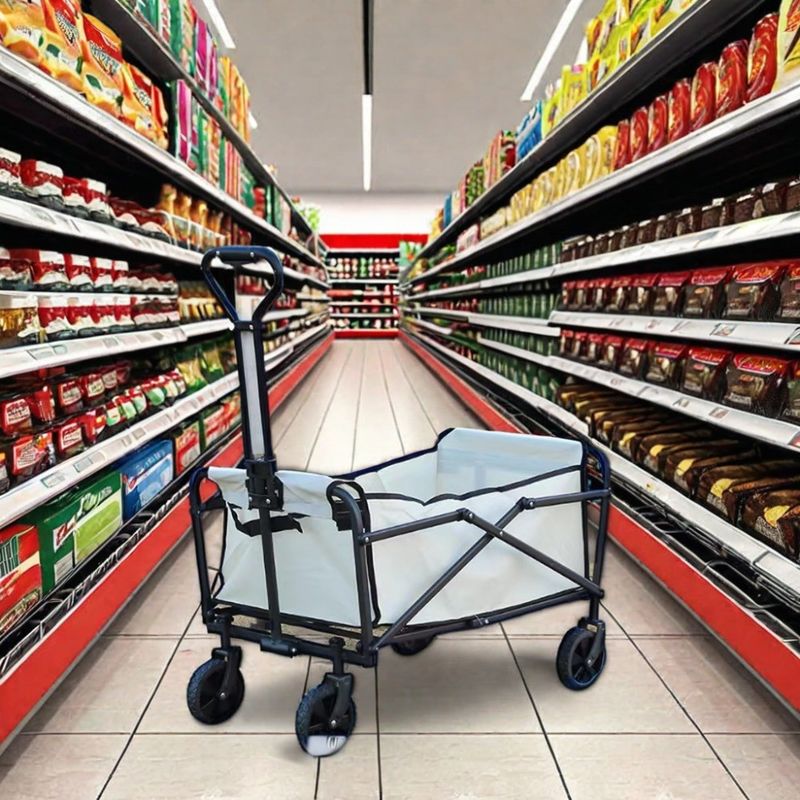 Zilveren vouwwagon met grote capaciteit voor kamperen vissen winkelen draagbaar